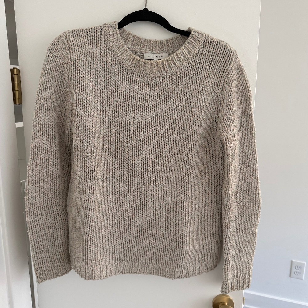 Sandro Knit Wool Sweater with Pastel Braided Thread